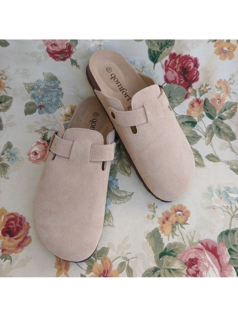 Qomfort Suede Tan Leather Clogs Slip-On Shoes Women's size US 10 Euro 42 NWOT - Picture 17 of 17
